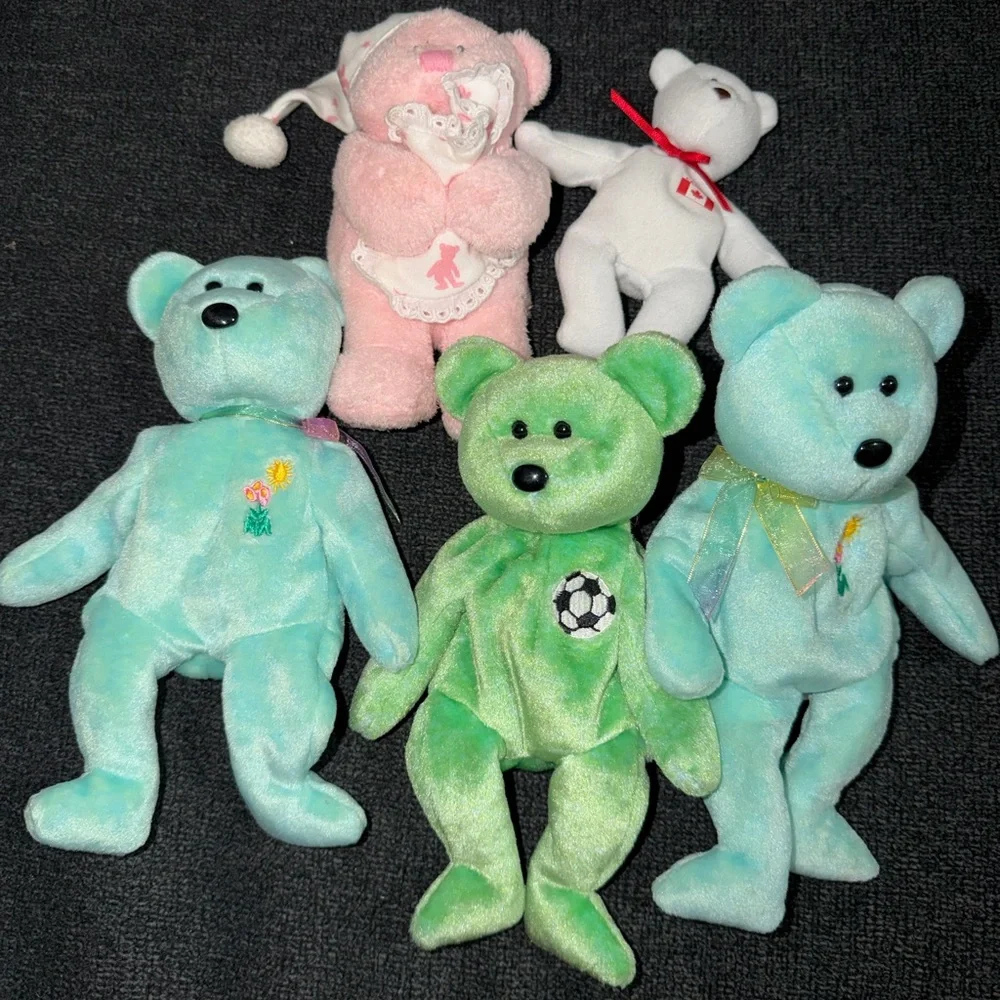 Colorful‎ Plush Beanie Babies, lot of 5